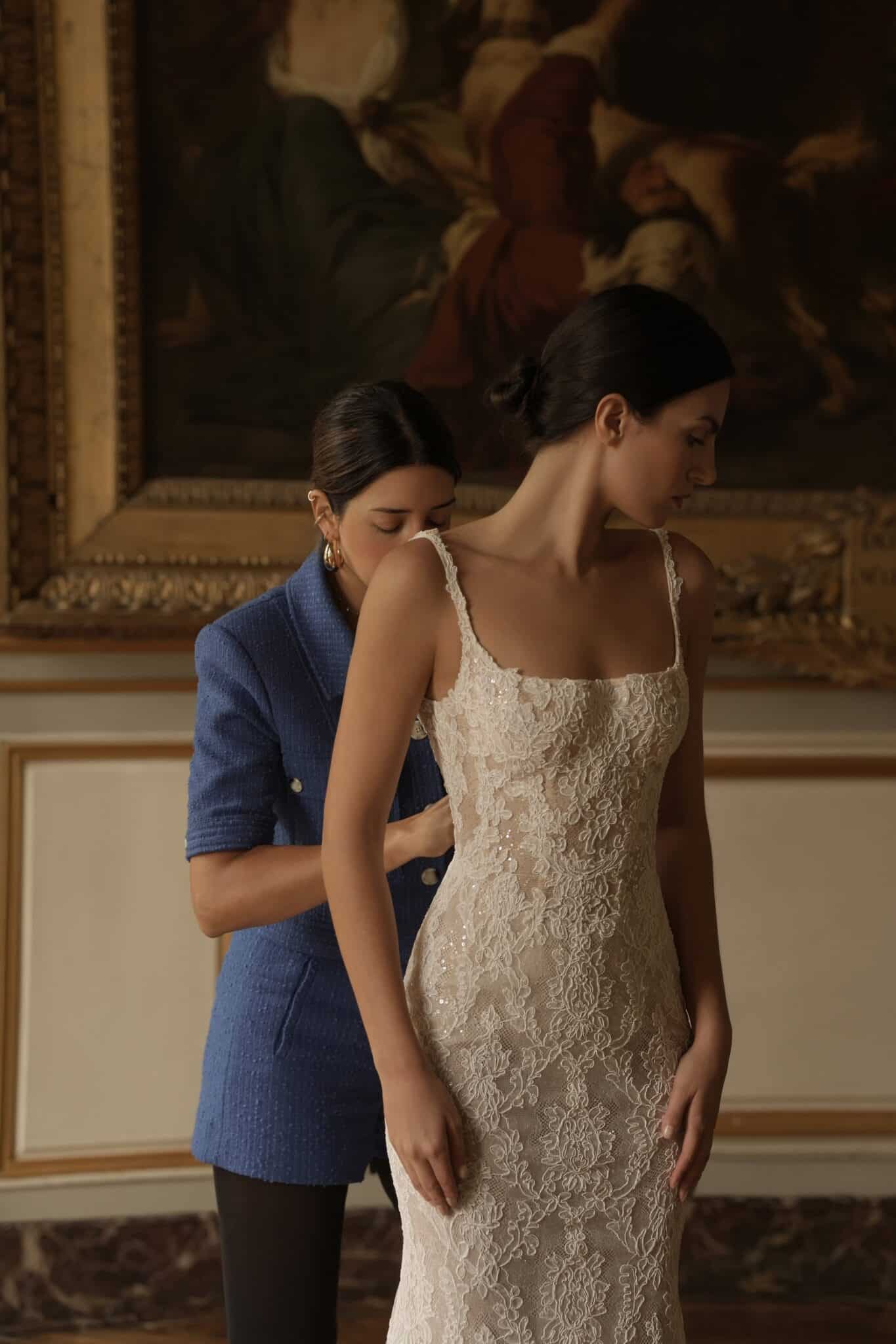 Daphne wedding dress by Lee Petra Grebenau — corded lace gown with square neckline
