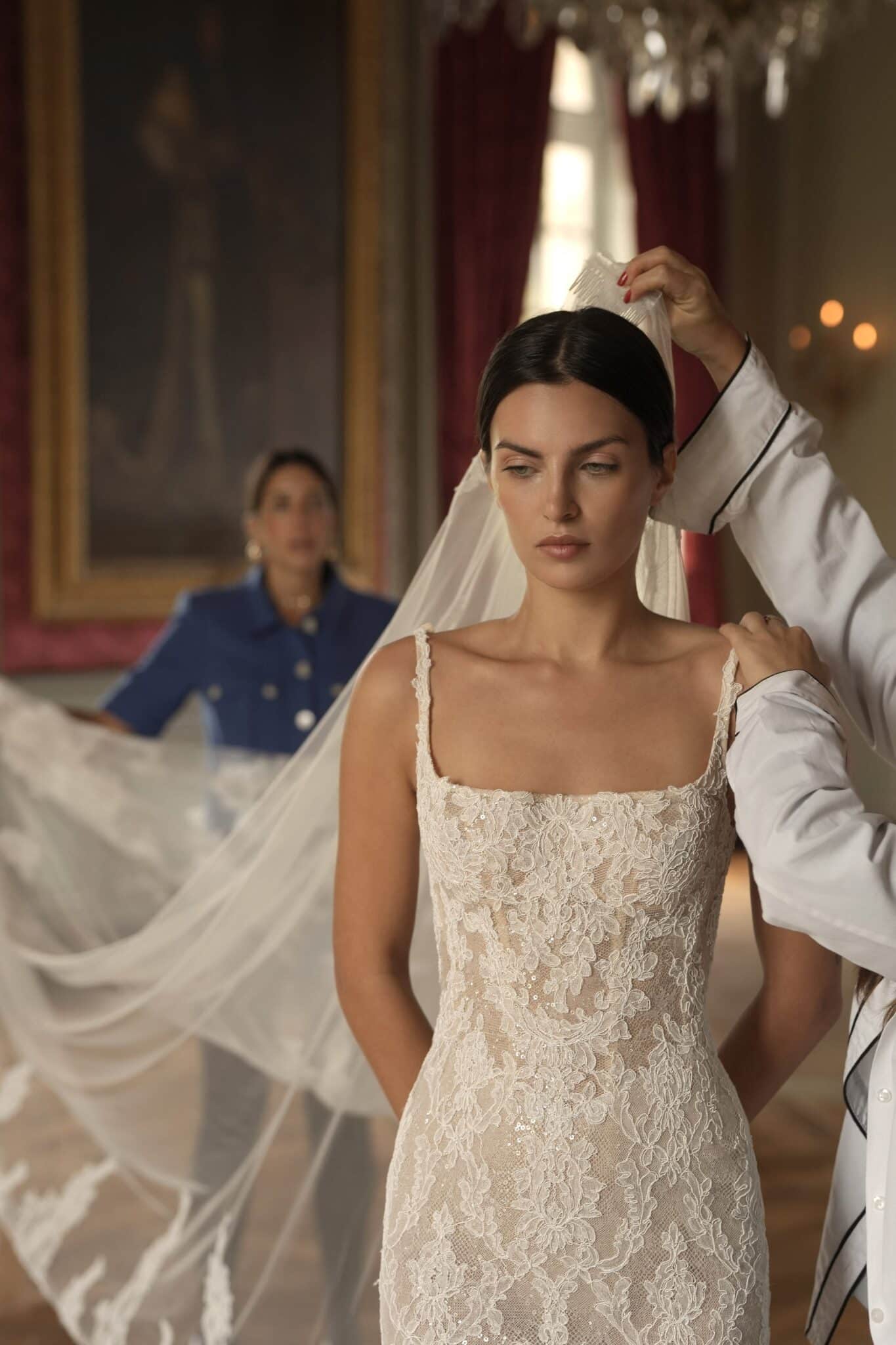 Daphne wedding dress by Lee Petra Grebenau — corded lace gown with square neckline